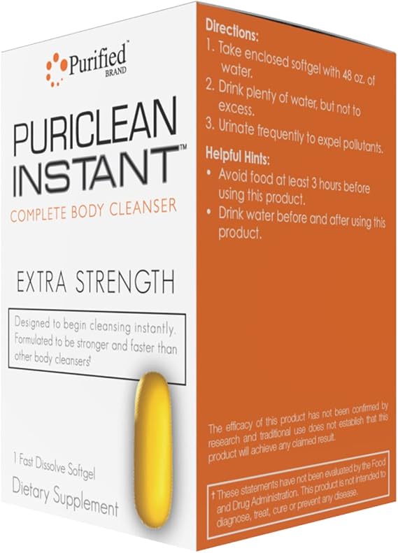 Wellgenix Puriclean Instant Complete Body Cleanser, 1 Fast Acting Softgel, Premium Extra Strength Herbal Cleanse Detox, One Hour Detox Support Supplement