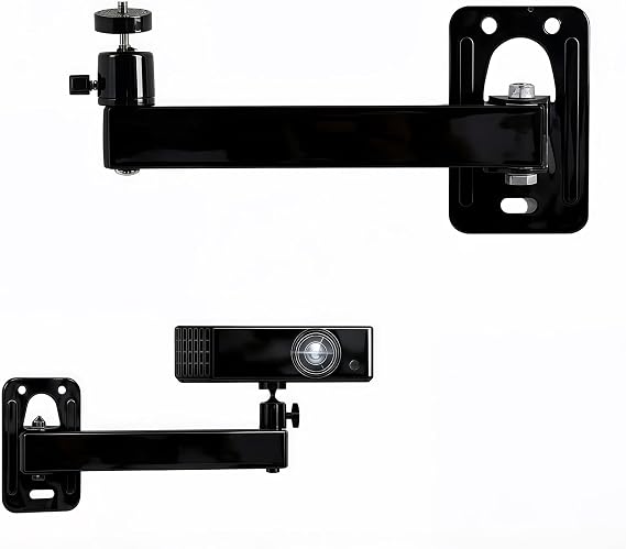 Projector Mount Wall Adjustable Projector Mount 360° Rotatable Metal Projector Stand with 1/4 Inch Screw Interface Projector Mount Ceiling for Home Cinema Playroom Office Black