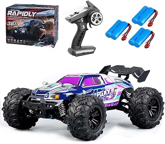 Fast RC Cars for Adults, 1:16 31mph RC Cars, 4WD All Terrain Off-Road, 2.4GHz RC Monster Truck Remote Control, Rechargeable Battery, Gifts for Adults, Purple(3 Batteries)