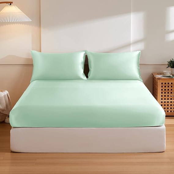 THXSILK 100% Pure Mulberry Silk Fitted Sheet 3Pcs Set Turquoise Queen
