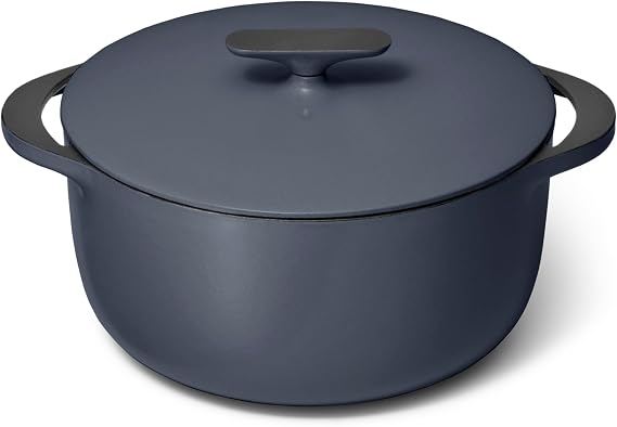 Caraway Enameled Cast Iron Round Dutch Oven | 6.5 qt Cast Iron Dutch Oven with Lid, 3 Layer Enamel Coating, No Seasoning Required, Midnight Blue