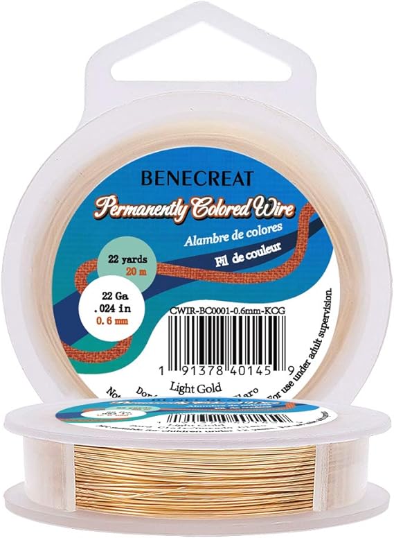 BENECREAT 22-Gauge KC Gold Copper Wire Tarnish Resistant Wire, 66-Feet/22-Yard, for Jewelry Beading Craft Making