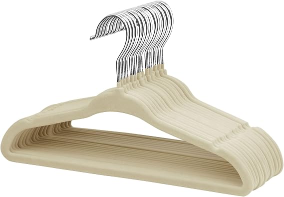 ManGotree 11" Baby Velvet Hangers Non-Slip Kids Hangers 15 Pack Beige
