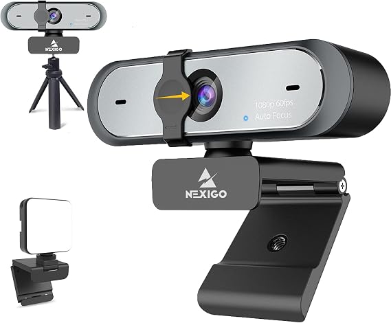 NexiGo 60FPS 1080P Webcam Kits, N660P FHD USB Web Camera with Privacy Cover, Upgraded Video Conference Lighting, Extendable Tripod Stand, for Zoom/Skype/Teams