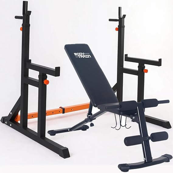 Adjustable Squat & Bench Press Rack with Foldable Adjustable Weight Bench Package