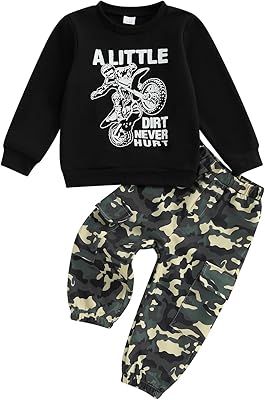 WZTYYDS Toddler Kids Baby Boy Fall Clothes 2T 3T 4T 5T 6T Letter Print Long Sleeve Tops Camouflage Pants Winter Outfits