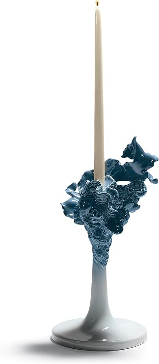 LLADRO Naturofantastic Candlestick. Blue. Porcelain Candle.