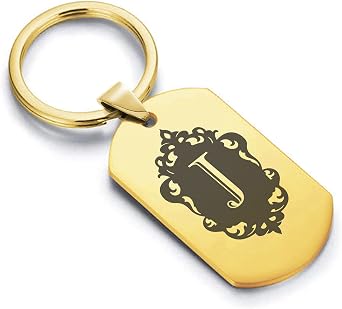 Comfort Zone Studios Stainless Steel Royal Crest Alphabet initial Dog Tag Keychain Circle Ring