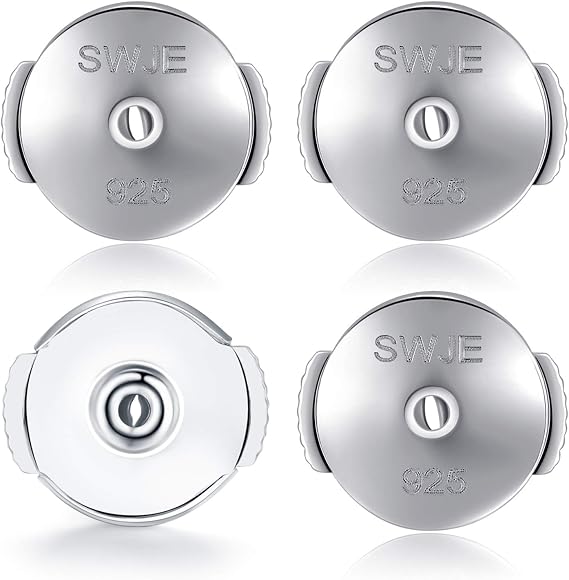 Earring Backs Replacements Sterling Silver Hypoallergenic Backs for Earrings Posts Pierced Stud Safety Secure Locks Women 4 Pieces(2 Pairs) by SWJEWEL