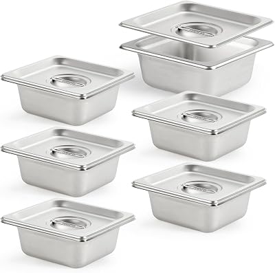 CURTA 6 Pack Anti-Jam Hotel Pans with Lids, 16 Size 2 12 Inch Deep, NSF Commercial 188 Stainless Steel Chafing Steam Table Food Pan with Covers