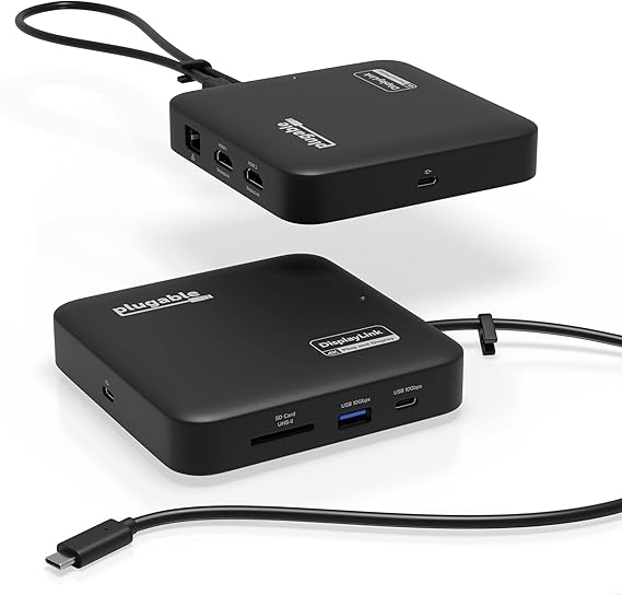 Plugable 7-in-1 USB-C DisplayLink Dock Dual 4K 60Hz HDMI, USB-C & USB-A (10Gbps), SD Card, Gigabit Ethernet, 100W PD Charging Compatible with macOS & Windows, MacBook Dual Monitor Support