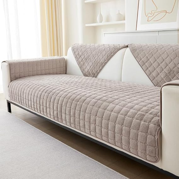 Soft Flannel Sofa Covers Washable - New Sofa Cushion Covers, Non-Slip Sofa Cover 1 2 3 Seater Couch Covers for Sectional Sofa, Sofa Slipcovers L Shape Furniture Protector (Light Coffee, 70x150cm)