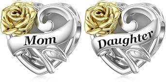 SEVENWELL Mom Daughter Charms for Pandora, 925 Sterling Silver Heart Flower Beads for Bracelet