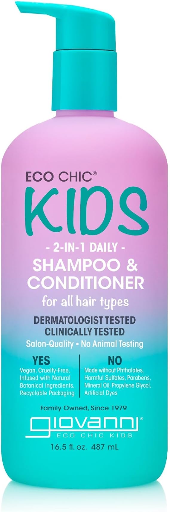 Eco Chic® Kids, 2-In-1 Daily Shampoo & Conditioner, For All Hair Types, 16.5 fl oz (487 ml), Giovanni