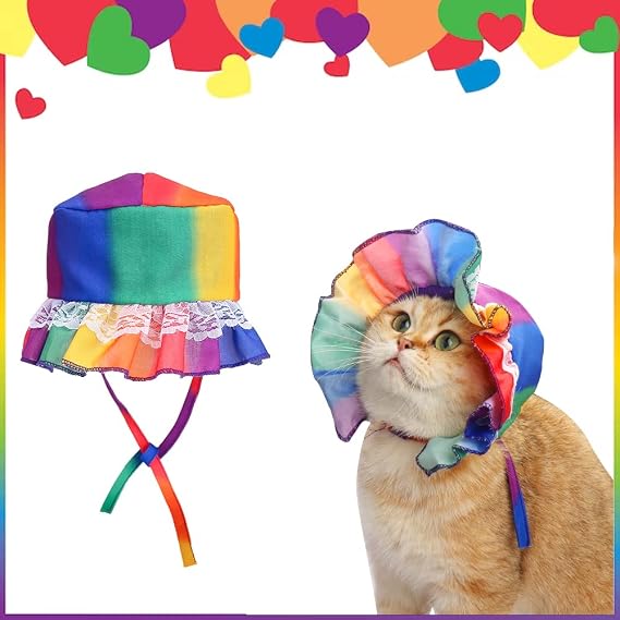 Pride Month Dogs Cats Bucket Hat - Gay Pride Rainbow Adjustable Pet Visor, Sun Cap Accessories for Small Pets - Party Daily Clothes Costume Supplies (M)