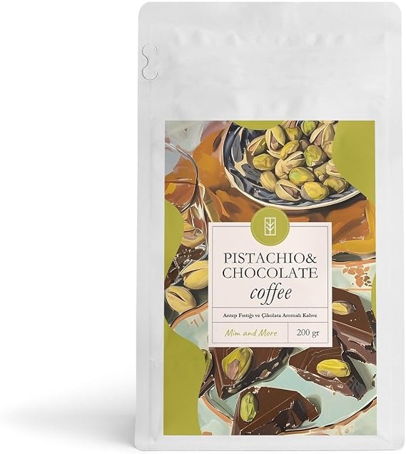 Mim and More Pistachio & Chocolate Coffee - Chocolate Flavored Coffee Filter Coffee with Pistachios, 200 Gr