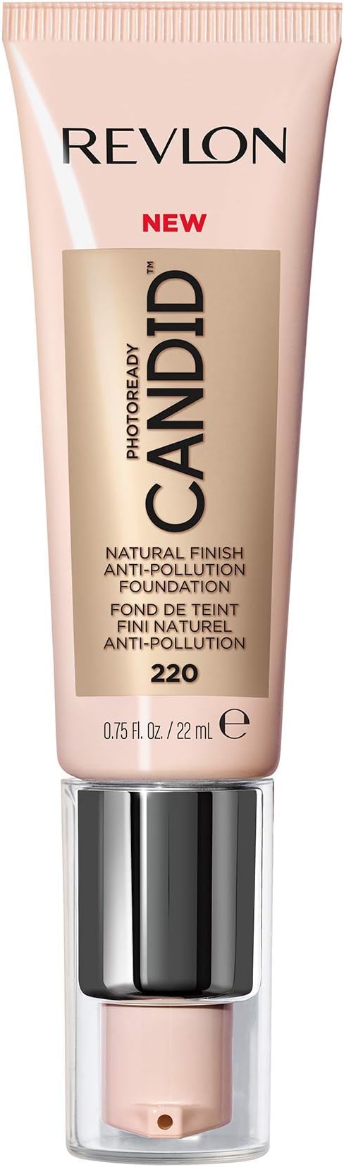 Revlon PhotoReady Candid Natural Finish Foundation, with Anti-Pollution, Antioxidant, Anti-Blue Light Ingredients, Sand Beige (220), 22 ml