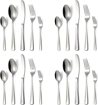 Silverware Set 20-Piece Stainless Steel Flatware Set Service for 4 Modern Cutlery Utensil Tableware Set Including Knives Forks Spoons for Home Kitchen Restaurant
