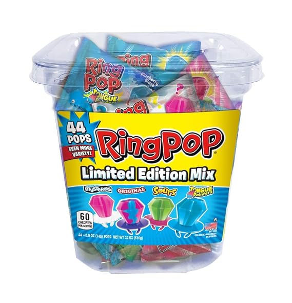 Sattie Ring Pop Hard Candy Pops, Variety Pack, 22 oz, 44 Count