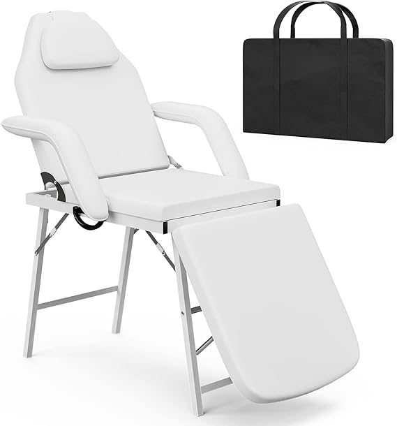 Paddie Portable Tattoo Chair for Client 72inch, Mobile Massage Table Foldable with Storage Bag, White