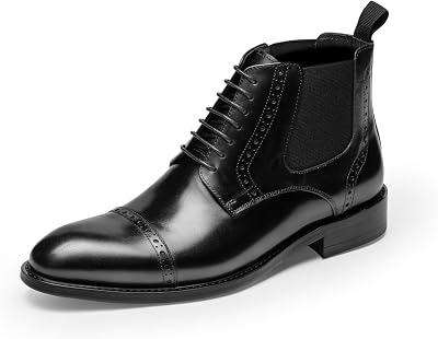 Mens Boots Genuine Leather Wide Fit Brogue Ankle Boots Relaxed Fit Mens Shoes