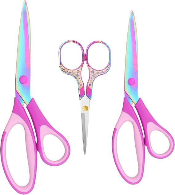 Fabric Scissors, Dressmaking with Titanium Plated Stainless Steel, Tailor Scissors for Cutting Fabrics and Leather, for Household Use，Set of 3