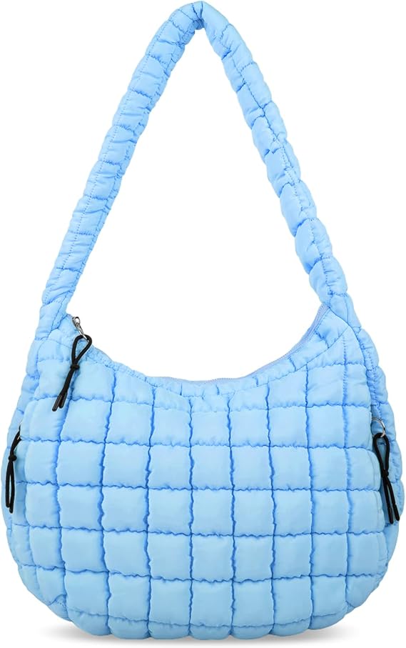 izuzta Quilted Puffer Tote Bag for Women Large Crossbody Bag Lightweight Nylon Puffy Quilted Carryall Hobo Puff Shoulder Bag