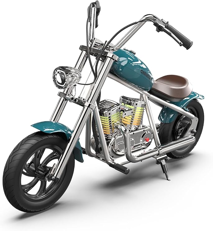 Hyper GoGo Electric Dirt Motorcycle for Kids, Electric Bike w/Simulated Fog Emission,APP&Music Player, Up to 10MPH&60Mins Continuous Ridetime(Blue)