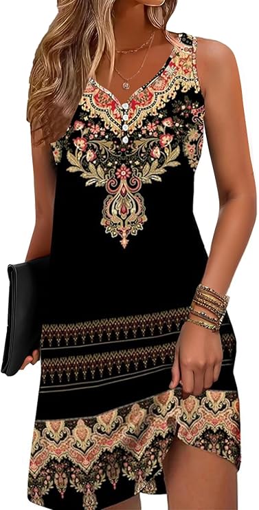 Floral Printed Summer Dresses A-Line Elegant Dress Womens Beach Sundress