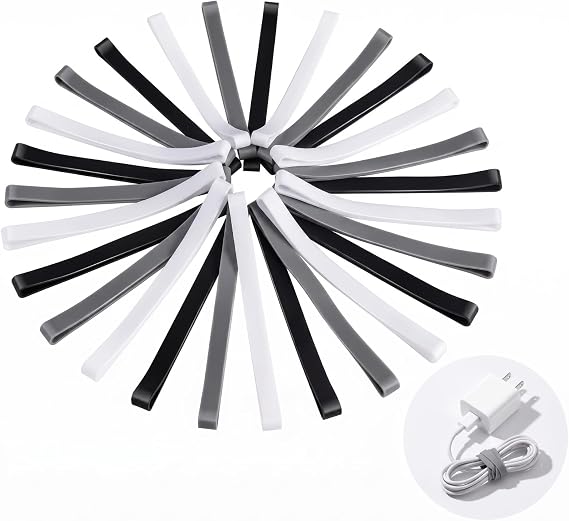 Fabbay 36 Pcs 5.5 Inch Silicone Rubber Bands Stretchy Strap Wrapping Tools | Reusable Elastic Rubber Bands for Notebook, Wire Cord Cable Wrapping Bundle, Office School (Black, White, Gray)