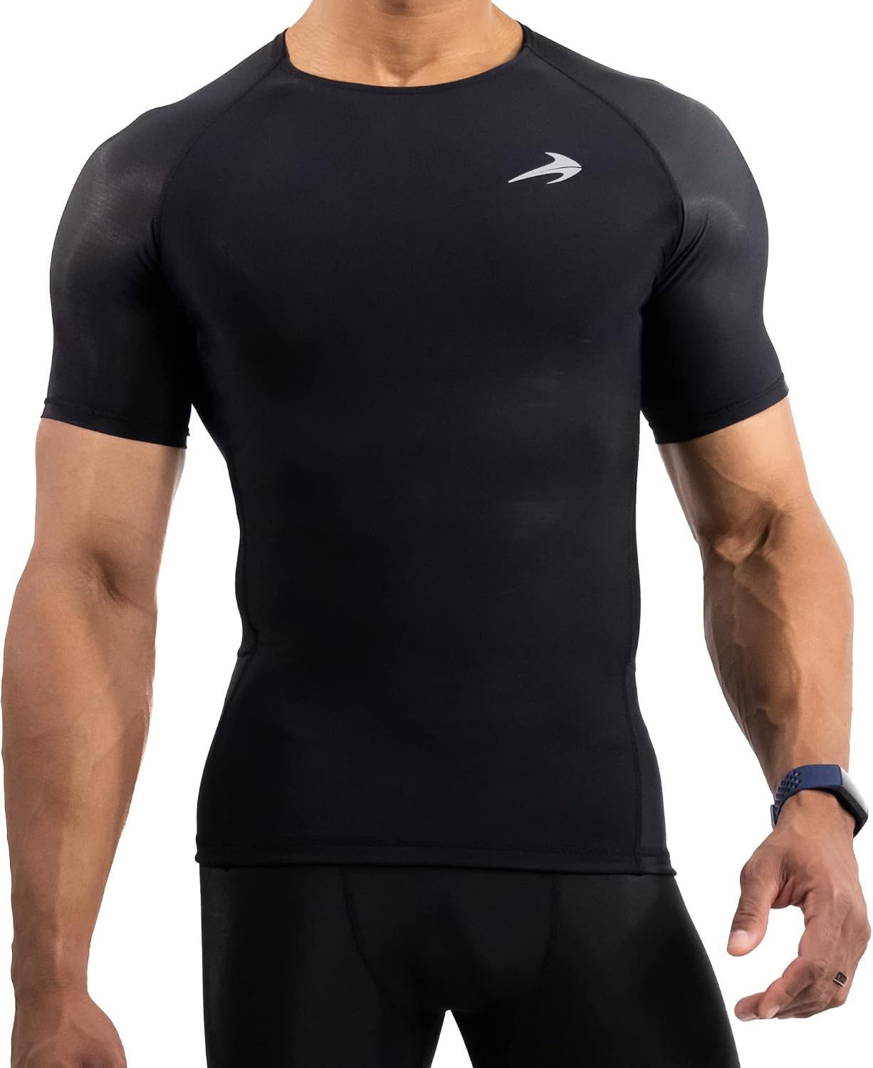 CompressionZ Compression Shirt Short Sleeve Best For Men's Gym, Football, Running, Basketball Base Layer Cold Top Large 41.5"-44" Black