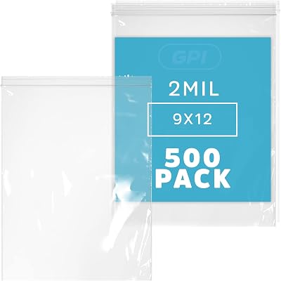 GPI - 9 x 12 Zip Bags, 500 Count, 2 Mil, Clear Plastic Reclosable Zipper Poly Baggies, with Resealable Lock Seal. for A4 Letter Size Paper, Apparel, Clothing, Food, Home & Office Supplies.