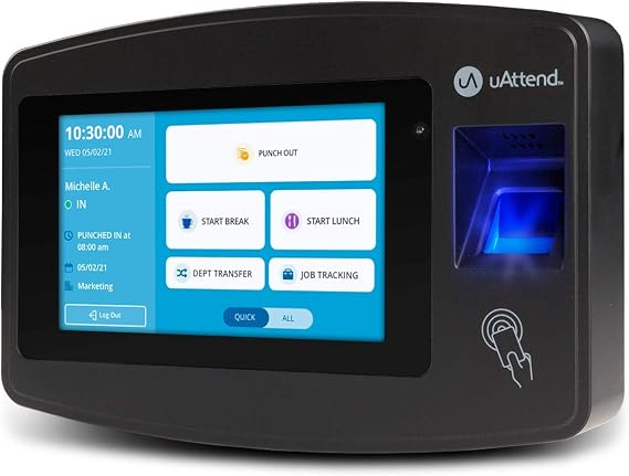 uAttend JR2000 Biometric Fingerprint, RFID, PIN Time Clock for Small Business Cloud-Based Attendance System with Optional Payroll Integration All-in-One System