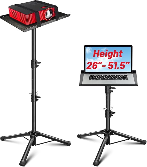 CAHAYA Projector Stand Tripod Adjustable Height Portable Laptop Rack Tray | 26-51.5" Adjustable Height Holder for Projectors Laptops Books Tablets Heavy-duty Stand for Outdoor Movies Music