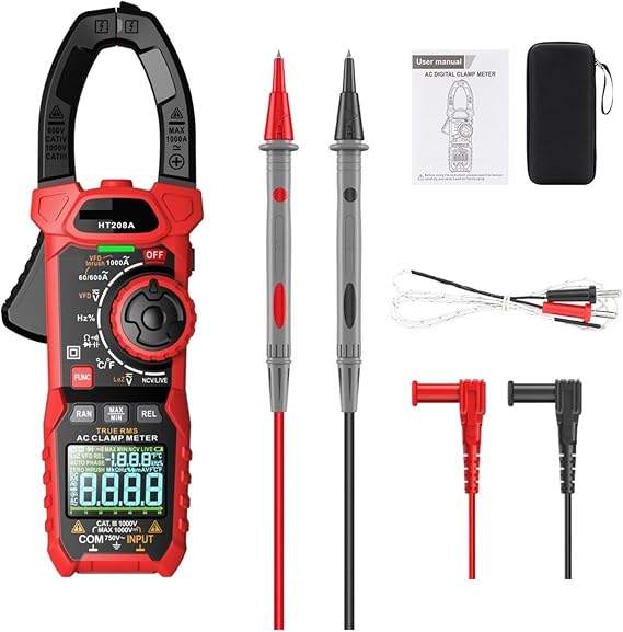 HT208A/D AC/DC Digital Clamp Meter Meter Multimeter Pinza Amperimetrica True RMS High Precision Capacitance NCV Ohm Hz Tester(HT208A AC 1000A)