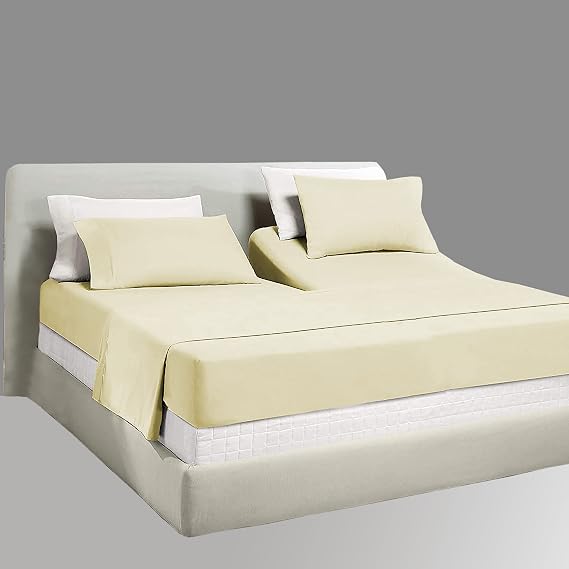 800 Thread Count-Flex Top Split Head King Sheets for Adjustable Bed-100% Cotton 4Pcs Half Split Sleep Number Bed Sheets Ivory, Split Down 32''Inch from The Top, Fits Upto 21''Deep Pocket