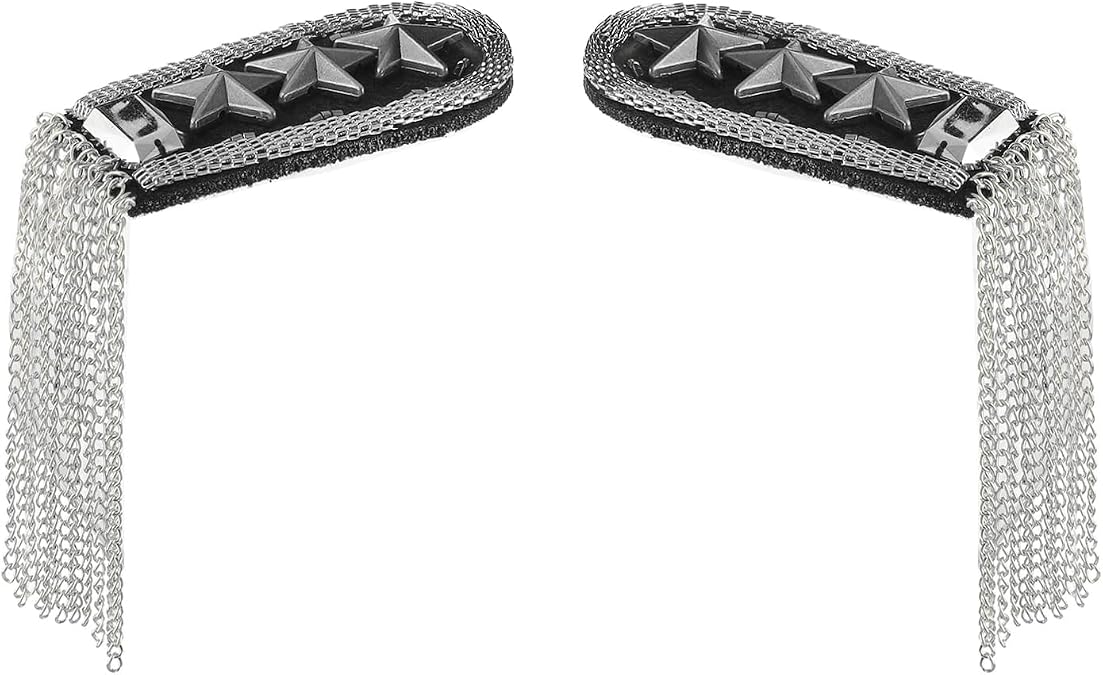 2 Pieces Rhinestone Tassel Shoulder Epaulets Punk Fringe Epaulettes Gothic Shoulders Badge Pad Detachable Uniform Accessories with Pin