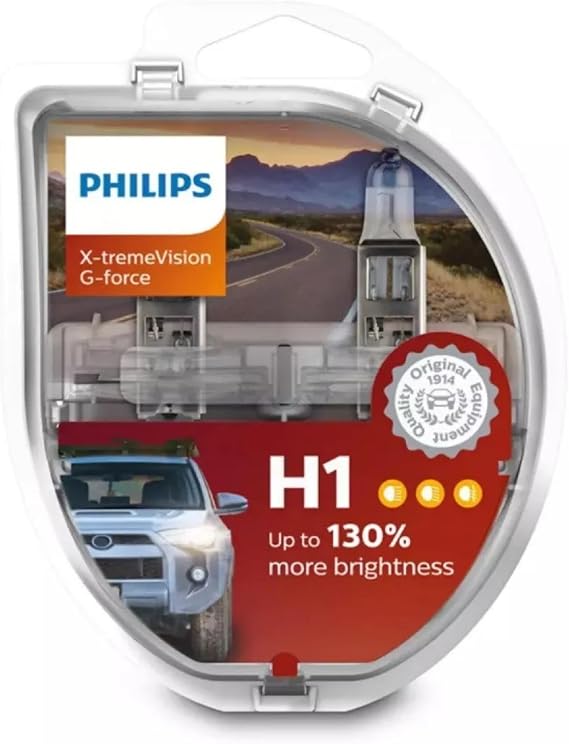 Philips H1 X-treme Vision G-force H1 Car Headlight Bulb, 130% More Light, 2 Pack
