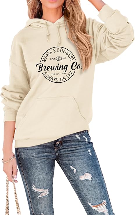 Mom Hoodie Women Funny Mama Boobery Brewing Co Fall Hooded Sweatshirt Casual Mommy Life Graphic Long Sleeve Shirt