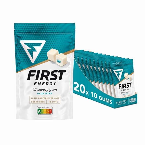 First Energy Caffeine Gum - Boost Your Energy on the Go - Fast-Acting Energy Gum for Instant Alertness and Focus - Sugar-Free, Zero Calories - Perfect for Workouts, Study, and Travel - 10 Pieces x 20 pack