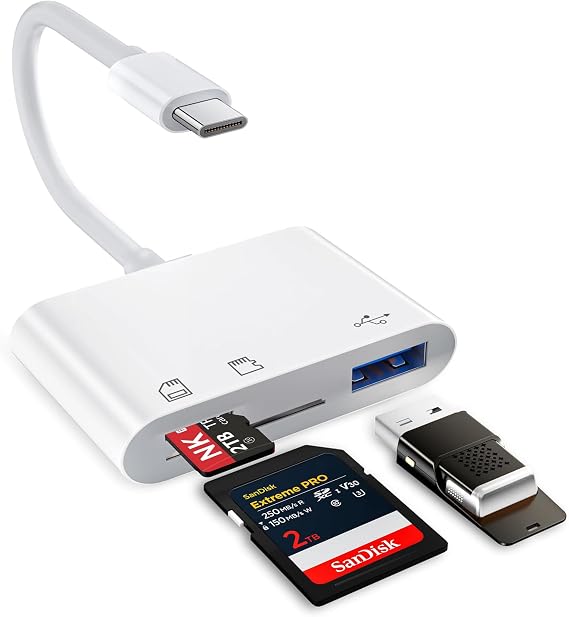 USB C SD Card Reader for iPhone 17 16e 16 15, Type C to Micro SD Memory Card Adapter for Pad/Mac Pro/Air, USBC/Type C Camera Card Reader with USB A Port for Android Samsung S25/Google