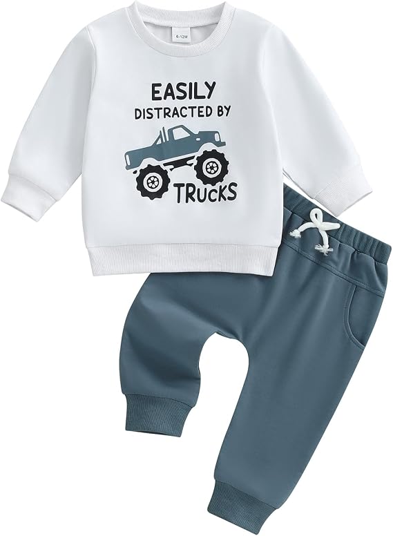 Toddler Boy Clothes Baby Kids Truck Fall Winter Outfit Sweatshirt Pants Set