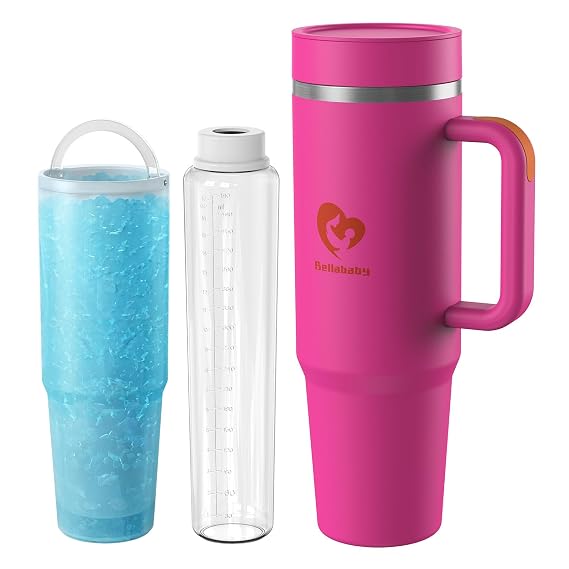 Bellababy Portable Breast Milk Cooler for Travel, 24H+ 360 All-Round Cooling Breast Milk Chiller with 18oz BPA-Free Bottle, Multi-Use 50oz Insulated Tumbler with Handle & Straw
