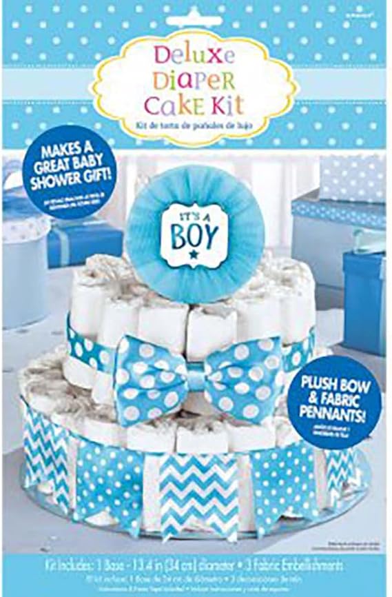 amscan It's a Boy Deluxe Diaper Cake Decor Kit | Baby Shower,Multicolor,13 1/4"Dia