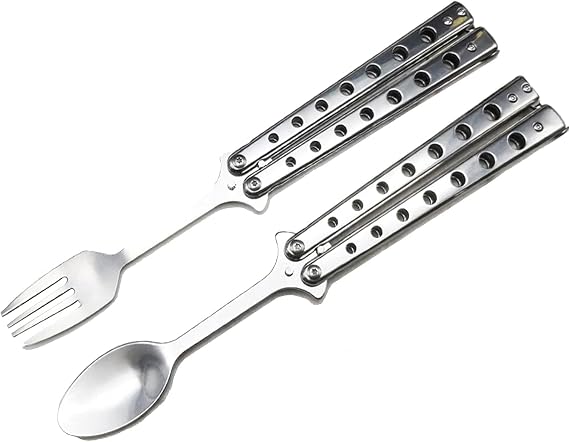Butterfly Knife Trainer Portable Folding Fork Spoon Stainless Steel Outdoor Picnic Camping Tableware Spoon Shortcut