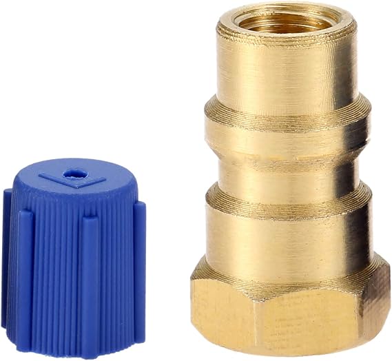 Aupoko A/C Retrofit Valve with Dust Cap, R12 R22 to R134A Fast Quick Conversion, 1/4" to 8v1 Thread, with R134A Quick Coupler Interface and Core Valve