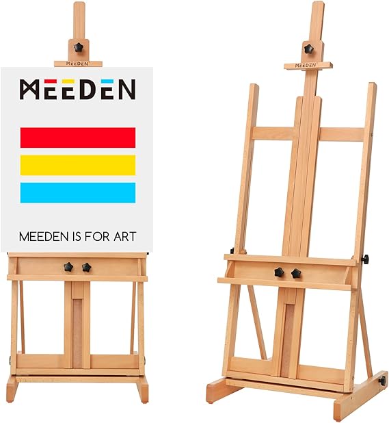 MEEDEN Large H-Frame Easel, Easel Stand for Paintings, Painting Easels, Easel Stand for Display, Solid Beechwood Wooden Easels for Painting Canvas, Holds Canvases Up to 78", Natural Color