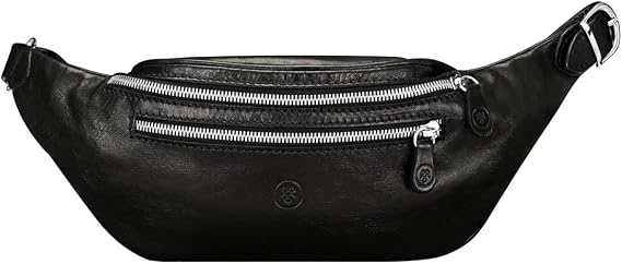 Maxwell Scott - Personalized Mens Womens Luxury Leather Fanny Pack Belt Bag - Handmade from Italian Full Grain Hides - The Centolla Black