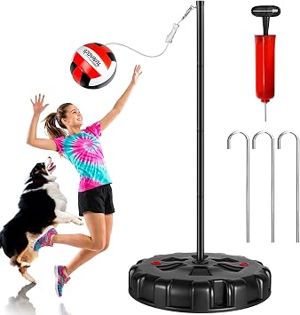 SPOYNAL Portable Tetherball Set with Tetherball Ball, Rope and Pole, Tether Ball and Rope with Heavy Duty Poles and Sturdy Base for Adults Outdoor Backyard Lawn Beach Game