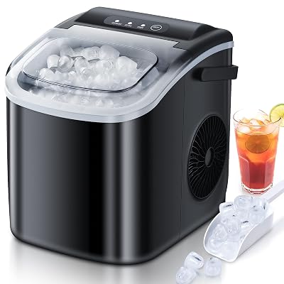 Countertop Ice Maker, Ice Maker Machine 6 Mins 9 Ice, 26.5lbs24Hrs, Portable Ice Maker Machine with Self-Cleaning, Ice Scoop, and Basket, Compact Ice Maker for HomeKitchenOfficeParty